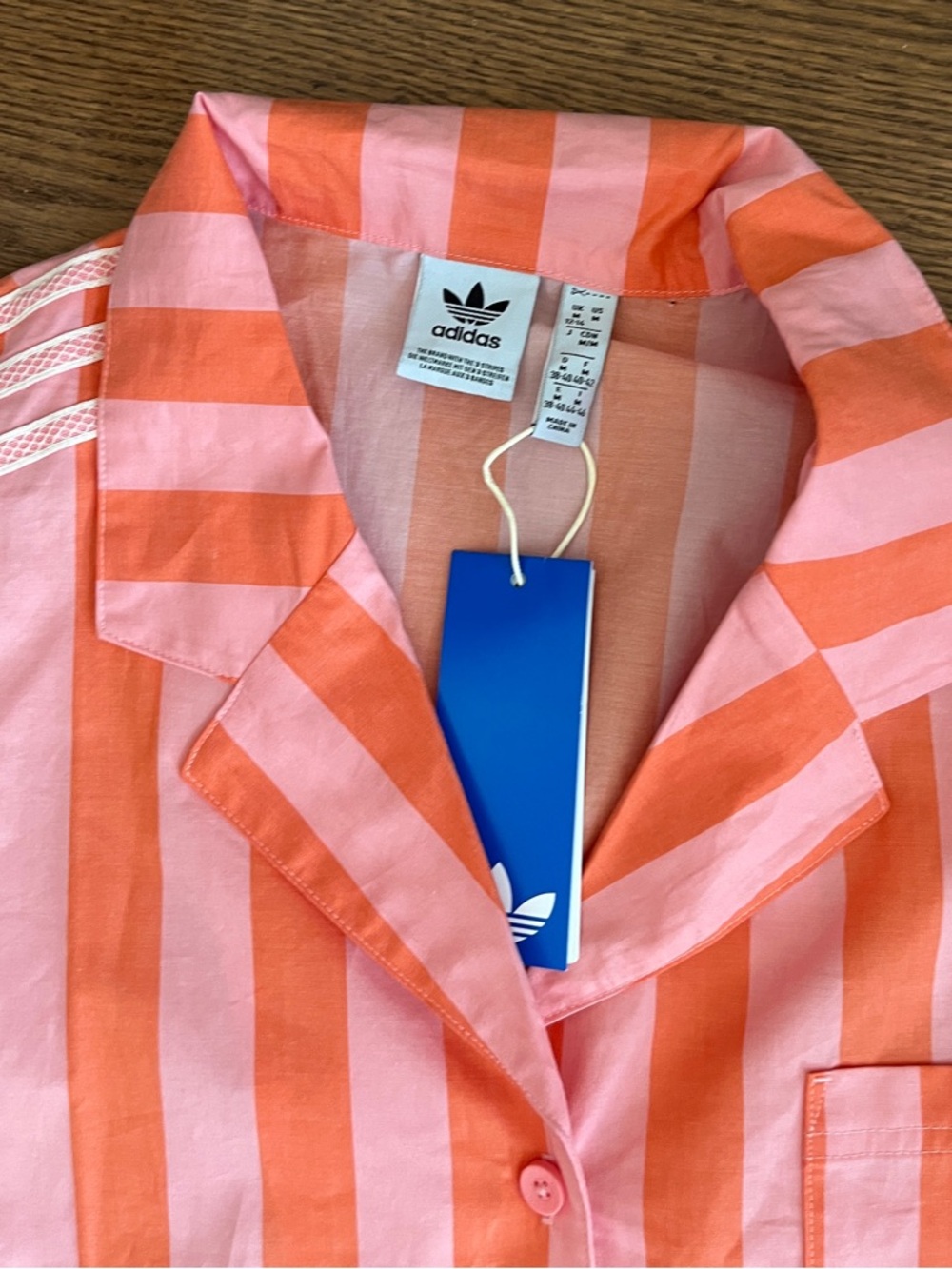 NWT Adidas Pink & Coral Striped Camp Shirt Size Medium - Picture 3 of 3